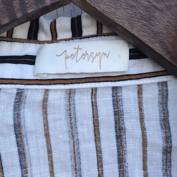 Petersyn Cellini Linen Blouse in Desert  Stripe size Xs Puff Sleeve Wrap Top - Picture 7 of 11